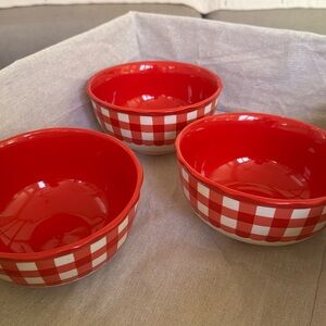 🌺 New Pioneer Women Red Gingham Soup Bowls, Set of 3